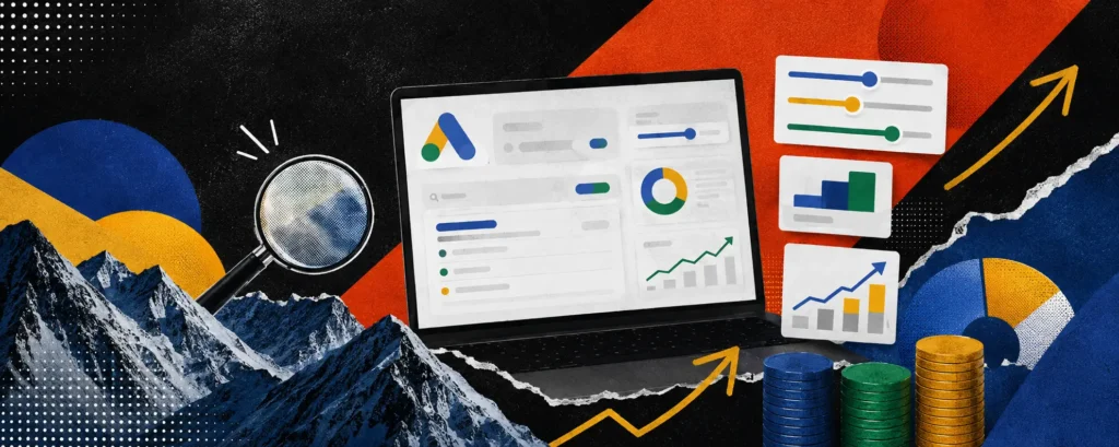 Painel do Google Ads com campanha limitada por orçamento e meta de CPA