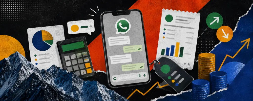 Conversa de atendimento no WhatsApp Business com indicação de custo por mensagem